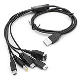 5 in 1 USB 充電ケーブル 1.2m ブラック ニンテンドー New 3DS(XL/LL), 3DS(XL/LL), 2DS, DSi(XL/LL), GBA SP, Wii U, PSP 1000/2000/3000に対応充電ケーブル 5in1 多機能充電ケーブル 急速充電 高耐久 断線防止マルチゲームUSB充電ケーブル