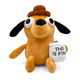 Adenzai This is Fine Dog Plushie | 面白いコーヒードッグミームぬいぐるみ | 陽気なオフィスの装飾&動物のぬいぐるみ | クリスマス、誕生日、オフィスワーカーへのギフトに最適 かわいいハロウィーンのぬいぐるみ