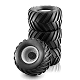 Chanmoo 1/10 RC モンスタートラックタイヤとハードプラスチックホイールリム 12mm 六角ゴムバギー オフロードタイヤ フォーム付き 1:10スケール トラック 車 Traxxas VXL 2WD Hoss 4x4 HSP HPI タミヤ 京商 4個 (ホワイト)