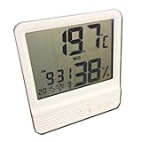 【NPオリジナル】多機能・大型液晶 『デジタル温湿度計』 時計 アラーム カレンダー付 (ホワイト)
