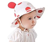 【SEBLES】ベビー 赤ちゃん 帽子 ハット 子ども 子供 日差し UV 無地 コットン 綿 ドット ホワイト 可愛い あご紐 耳 春 夏 秋 ユニセックス 女の子 6-12ヶ月(レッド)
