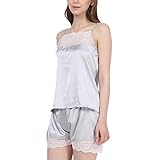 Liebeye パジャマ　上下セット　女性　レディース　レース　セクシー　ソフト　ホームウェア　（トップス+ショートパンツ）　ルームウェア グレー M