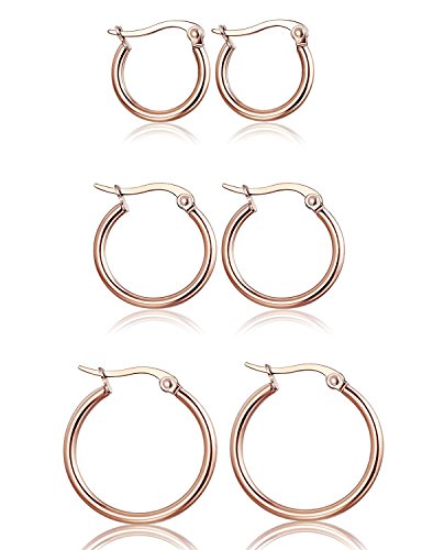 Jstyle[ジェイスタイル] 【三ペアセット】フープ　ピアス　レディース　イヤリング　金属アレルギー対応　サージカルステンレス製　サイズ：12mm/15ｍｍ/20ｍｍ (色：ピンクゴールド)