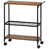 不二貿易 ワゴン 3段 レアル 高さ72cm アイアンスチールxウッド ブラウン 10840