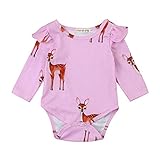 (プタス)Putars ベビー服 子供服 ロンパース 女の子 長袖 鹿柄 ピンク 可愛い 秋 冬 新生児 歩行服 出産お祝い 記念日 プレゼント 0-18ヶ月