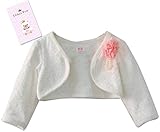Platina Bear (プラチナベア) ボレロ ベビー キッズ 子供 コサージュ パール ホワイト 白 カーディガン 新生児 レース 上着 長袖 (Ｍ(70~80サイズ))