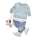 Liebeye 2PCS/セット トップス+ロングカジュアルパンツ 服セット 子供 ユニセックス コットン ファッション パッチデザイン グリーン 100cm