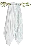 MuslinZ Large Bamboo/Organic Cotton Muslin Square Wrap for Swaddle (120 cm, White/Aqua Blue Leaf Pri