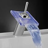 Coldホット水の温度制御3色変更LED滝蛇口タップ銅ガラス水タップ