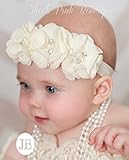 ☆ナチュラルなアイボリー3つのお花とラインストーンのヘアバンド☆