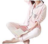 Asia Color コットンだから肌に優しい！ マタニティ 授乳口付き ルームウェア コットン 前開き 産前産後 セットアップ 全３色（ピンク、ブラック、ネイビー） (XL, ビンク)