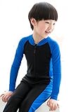男の子/女の子 キッズ水着 長袖 フルスーツ ダイビング 子供水着 スクール水着 スイムウエア 日焼け防止 UVカット アニメ専線 (LLLサイズ, ブルー)
