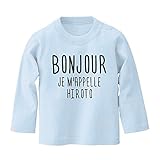 名入れ ボンジュール/BONJOUR 長袖 Tシャツ / ベビーサイズ [BT450] 90cm ライトブルー 出産祝い 誕生日 プレゼント おしゃれな 名前入り ベビー服