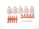 【 プラズマ カッター 用 セラミック カップ ＆ チップ 4種 セット】　交換 消耗品 メンテ (5個(ロング))