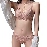 [FLYSHION] ノンワイヤー ブラジャー バストアップ 谷間メイク 総レース ブラジャー ショーツセット 2枚組