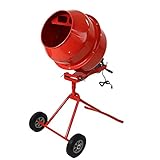 コンクリートミキサー 赤 練上量70L ドラム容量140L 固定ボルト加工 電動 モーター式 100Vモーター 混練機 攪拌機 かくはん機 コンクリート モルタル 堆肥 肥料 飼料 園芸 タイヤ 車輪