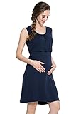 KINDOYO レディース 夏 授乳服 ドレス マタニティ ママ 妊娠 生後 ソリッドカラー ノースリーブ カジュアル ロング ドレス, ダークブルー/L