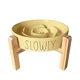 [Pawspick] フードボウル 陶器 早食い防止 食器 中型犬 大型犬 猫 犬 ペット えさ皿 スローフィーダー 健康管理 スタンド付き (ライトイエロー, 【L】スタンド付き)