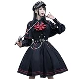 [トクとユウ] ロリータ Lolita ワンピース 軍服 ミリタリースカート ゴシック風 長袖制服 コスプレ ゴスロリ アニメ cosplay ハロウィン 学園風 文化祭 ベント ブラウス 洋服 仮装 大きいサイズ ファッション 森ガール (2XL, ブラック)