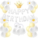 G&H 誕生日 バルーン セット 誕生日 風船 飾り付け セット ハッピーバースデー バルーンフラワー happy birthday バルーン かざりつけ 女の子 白＆イエロー
