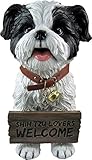 DWK フロントポーチ 犬 アウトドア ウェルカムサイン 装飾像 | かわいい犬 ウェルカムサイン フロントポーチスタンド用 | 装飾ガーデン像 - シーズー