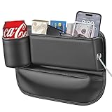 カーレザーカップホルダーギャップバッグ カーシートギャップオーガナイザー ウォーターカップホルダーと電話充電穴付き 調節可能なレザーカップホルダーギャップバッグ カーシートギャップフィラーオーガナイザー (ブラック、運転席側)