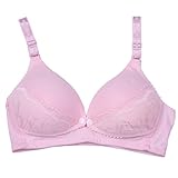 LUERME ブラジャー 授乳 授乳ブラ 前開き 妊婦用 柔らかい　ノーワイヤー ボタン付き　授乳便利　コットン (85B, ピンク)