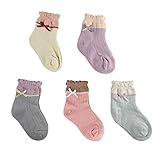 Feidoog　ソックス ベビー 靴下 キッズ女の子 お姫様 カラフル 5足 セット 通学 綿 蝶結び フリル おしゃれ 可愛い S １～３歳