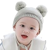 YY-Natuhi ベビー ニット帽子 男の子 女の子 新生児 帽子 ボンボン とんがり ハット キャップ 秋冬 キッズ 赤ちゃん 子供 かわいい 防寒 防風 3ヶ月～18ヶ月 アウトドア (2グレー