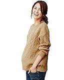 Angeliebe エンジェリーベ マタニティ ウォッシャブル ケーブル ドロップショルダー ニット 妊婦服 産前 産後 長袖 セーター フリー ベージュ
