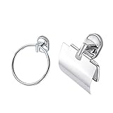 Fenteer ステンレス　壁掛け　バス　浴室用　ペーパーホルダー+タワーハンガーリング　丈夫　シルバー　