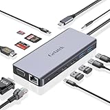 Getatek13-in-1ドッキングステーション 4K HDMI、VGA、イーサネット、USB A 3.0データポート、USB C 5Gbpsポート、100W PD充電 SD/TF/MSカードリーダー、3.5mmオーディア MacBook、Acer、ノートパソコン、Surfaceなど用