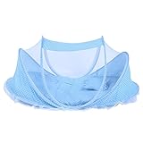 Domybest ベビーベッド　蚊帳　携帯型　折りたたみ式　赤ちゃん　幼児ベッド　蚊対策　虫よけ　夏 綿マットレス 蚊帳ベッド　持ち運びに便利 枕付き　2色選べる (ブルー)