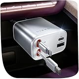 LISEN 車載充電器 巻き取り式 4台同時充電 75W 急速 USB iPhone 14対応