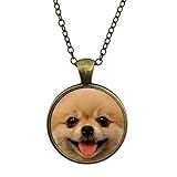 シルバーネックレスレトロSmiling LittleポメラニアンジュエリーガラスCabochon特別なデザインガラスCabochonドームジュエリーby jeancz