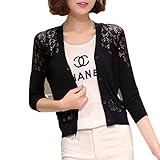 (ボラ-キキ) Bole-kk レディーズ ニットカーディガン 長袖 ベーシック Vネック 羽織り カーディガン ボレロ レース 薄手 冷房対策 UVカット 春夏秋 (M, 黒)