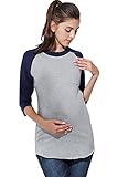 Sweet Mommy ラグラン 9分 コットン 大人カジュアル ロング丈 フィット Tシャツ 長袖 トップス シンプル 授乳服 マタニティ／Ｌ／杢グレー×ネイビー