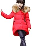 (コ-ランド) Co-land ふわふわ 子供服 ダウンジャケット キッズ アウターウエア 女の子中綿ジャンパー フード付きコート ガールズ上着 女児 あったか 冬防寒 レッド 150