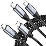 USB Cケーブル100W コイル 1M, [2本セット] UseBean USB 3.2 Gen2x2 20Gbpsまで伸縮 スプリングスパイラルケーブル,コイル状カールUSB Type C PD急速充電＆4K映像モニターコード iPhone15, MacBook, iPad Pro/Air, Galaxy S24, Pixel等Type-c機種対応