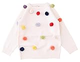 C-Princess ポンポン飾り セーター ニット トップス ベビー服 子ども キッズ 女の子 ジュニア 長袖 かわいい 丸首 秋冬 遊び着 通学 普段着 通園 ホワイト 90