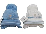 BNWT boys warm winter Choo Choo train bobble hat in blue or white (0-3 months, White) by Hat