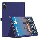 For LUCA TE08D2M64-V1B ケース【LAZIRO】高級PUレザー ハンドストラップ付き 持ちやすい スタンド機能付き 二つ折り 横開き マグネット内蔵 着脱簡単 脱落防止 衝撃吸収 角度調整 全面保護型 対応 LUCA TE08D2M64-V1B ケース カバー(ブルー)