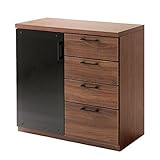 タンスのゲン 国産 完成品 キャビネット 扉付き ガラス チェスト タンス 収納 幅80 高さ80 木製 ボード ラック おしゃれ 木製 北欧 ブラウン ウォールナット 38700018 BR