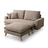 LOWYA （ロウヤ） ソファー カウチソファ 3人掛け フェザー シリコンフィル ふかふか 天然木脚 クッション 組み替え可 3人用 ソファ コーナーソファ おしゃれ ファブリック ブラウン 新生活