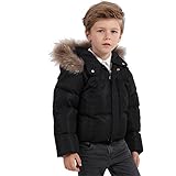 InitialG【イニシャルジー】キッズ ダウンコート ダウンジャケット トップス 無地 フード付き ファー付き 男女兼用 021-xzh-605(140 ブラック )