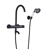 Rozin サーモスタット バスタブの蛇口 ハンドシャワー装備 オイルは青銅をこすり ア浴槽 風呂桶用 混合栓