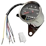 RiNan. バイク スピード メーター 機械式 LED 140km 汎用 シルバー×ブラック