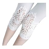 beauty factory 刺繍レギンス 七分丈 コットンレース 美脚スパッツ 選べる ６色 白 紫 灰色 黒 青 ピンク (白)