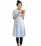 Angeliebe エンジェリーベ マタニティ パジャマ 授乳口付き シャンブレー ボーダー ナイティ 妊婦服 産前 産後 半袖 前開き フリー ブルー 21902 21902100