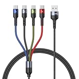 USAMS マルチ充電ケーブル 2本パック 4イン1 ナイロン編組USB高速充電コードアダプター 4 Type Cコネクタ 携帯電話 タブレットなどに対応